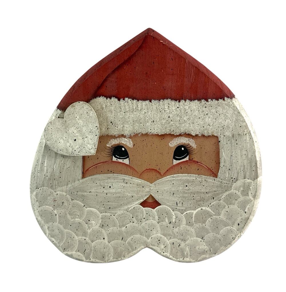 Vintage Hand Painted Wood Santa Claus Wall Plaque Folk Art Christmas Decor 8”